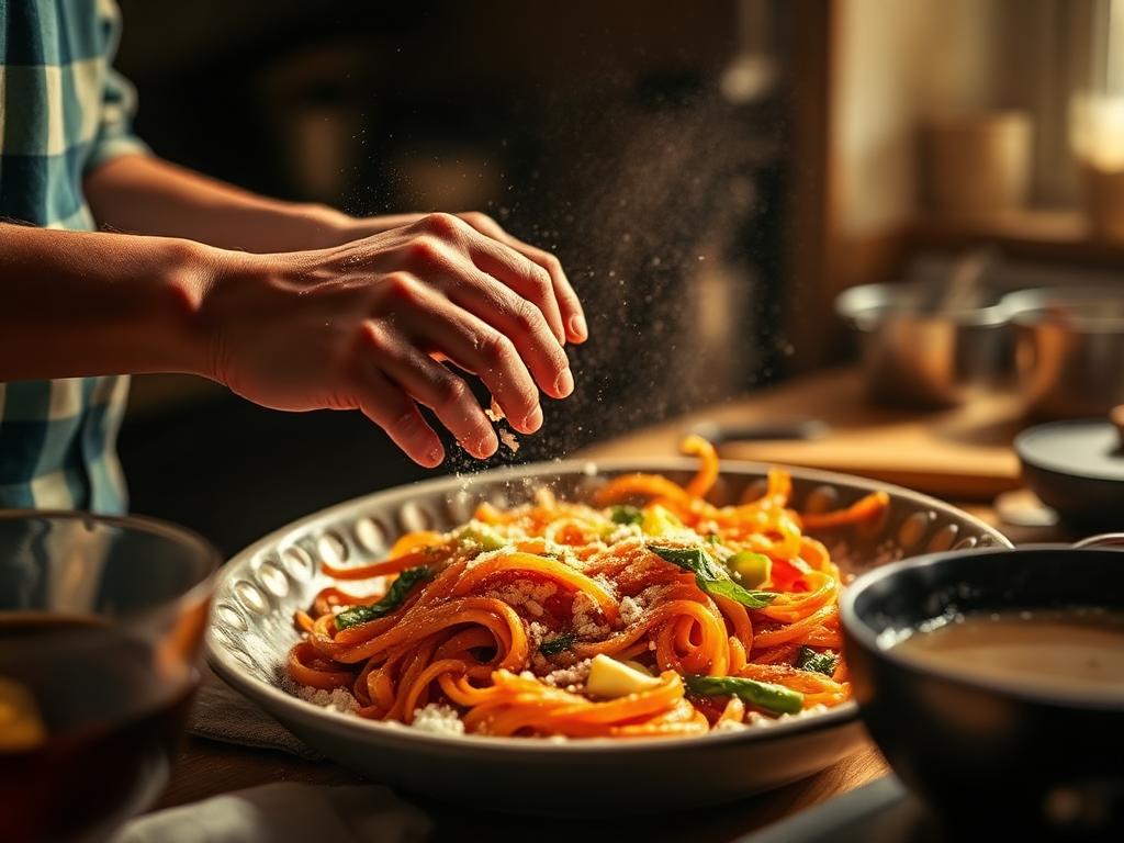 Two people cooking together